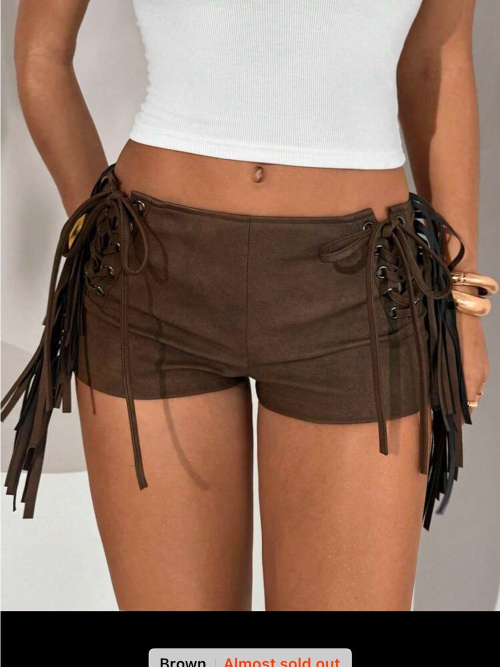 Brown Fringe Lace-Up Women’s Shorts